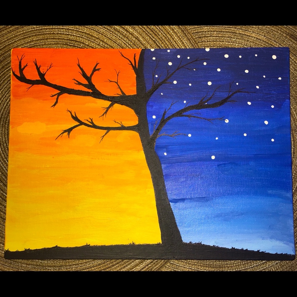 Day/Night Tree Silhouette Painting
